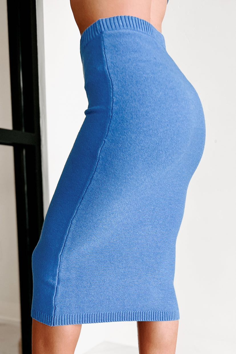 Self-Fulfilling Prophesy Sweater Knit Midi Skirt (Vintage Blue) - NanaMacs