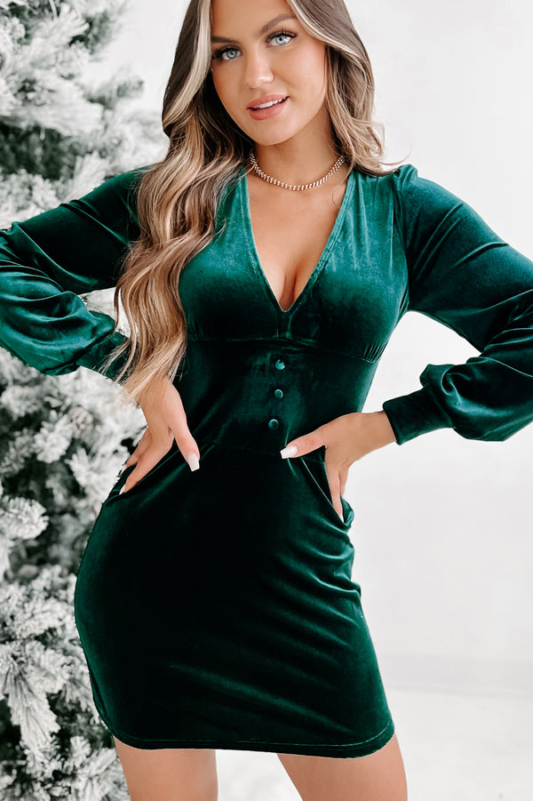 All Eyes On Me NanaMacs Original Velvet Mini Dress (Emerald Green) - NanaMacs