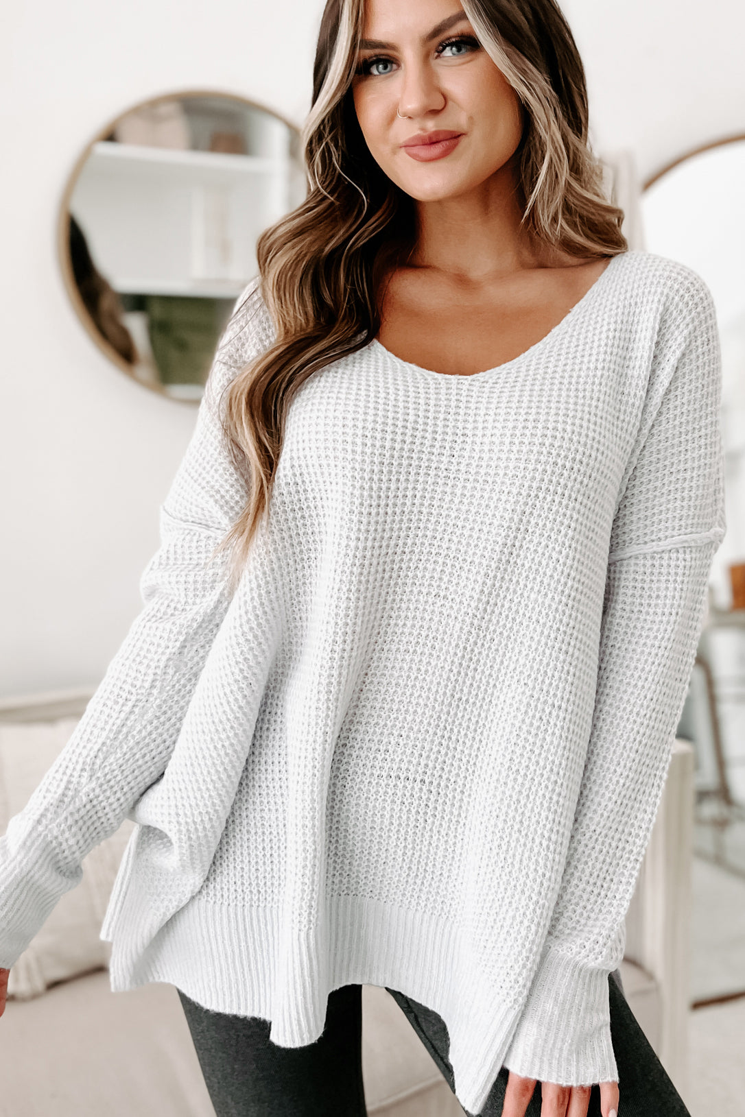 Clean Break V-Neck Knit Sweater (Ice Blue) - NanaMacs