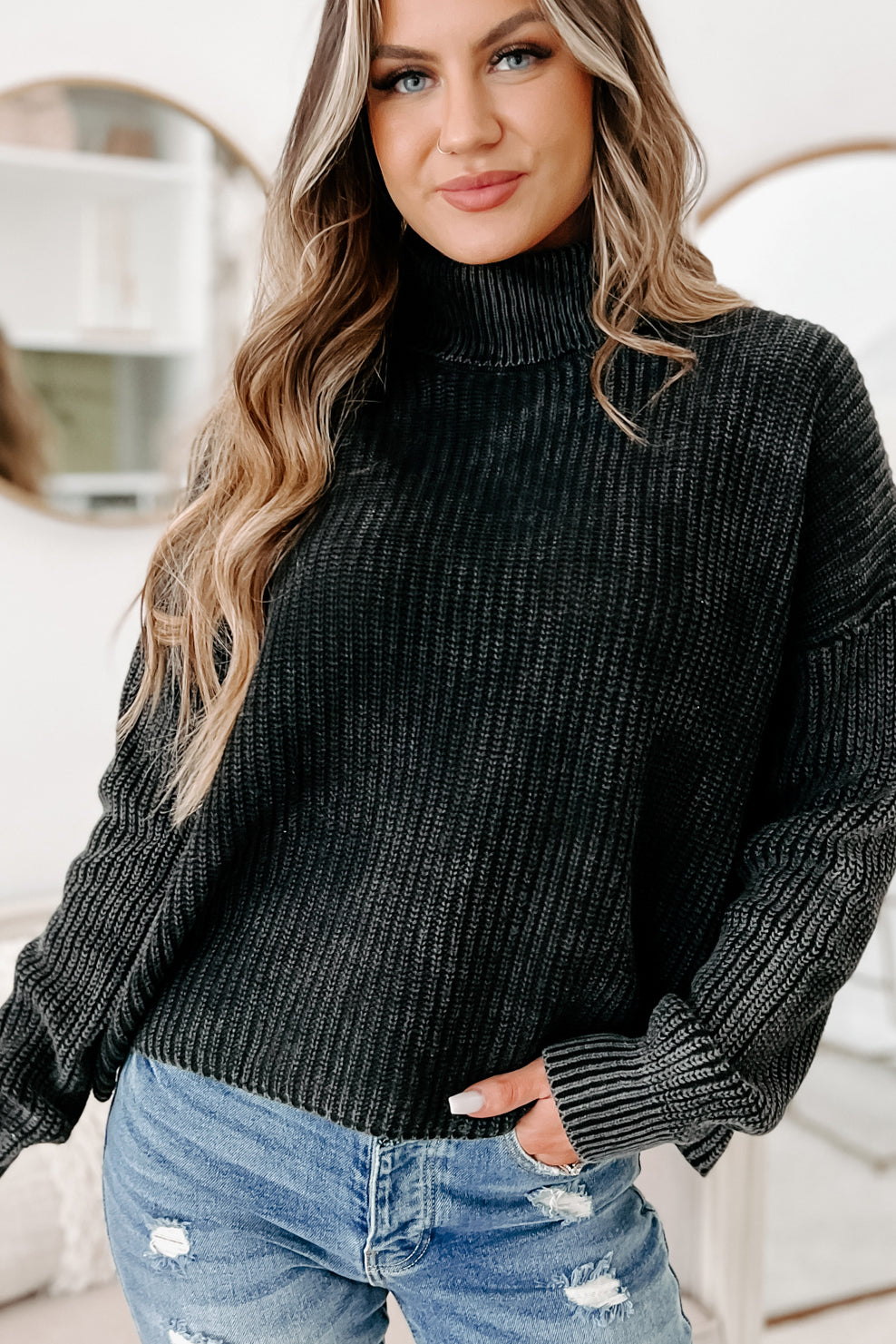 Okay With Me Turtleneck Sweater (Black) - NanaMacs