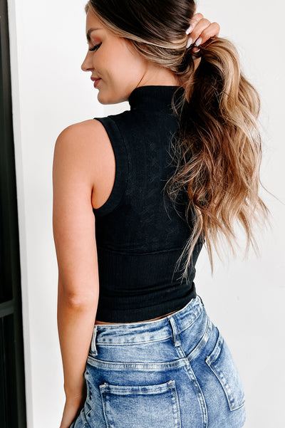 Lofty Goals Textured Mock Neck Tank (Black) - NanaMacs