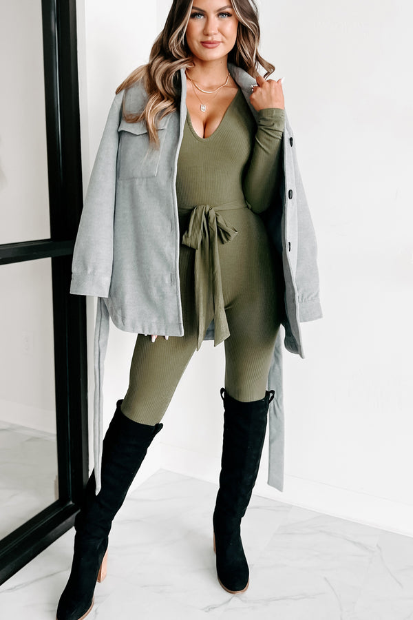 Don't Worry About Me Ribbed Jumpsuit (Olive) - NanaMacs