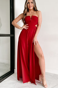 Let My Guard Down Strapless Cut Out Jumpsuit (Red) - NanaMacs