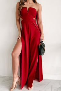 Let My Guard Down Strapless Cut Out Jumpsuit (Red) - NanaMacs