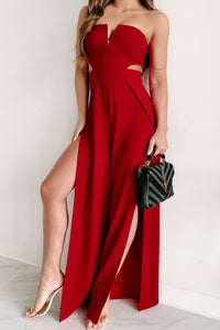 Let My Guard Down Strapless Cut Out Jumpsuit (Red) - NanaMacs