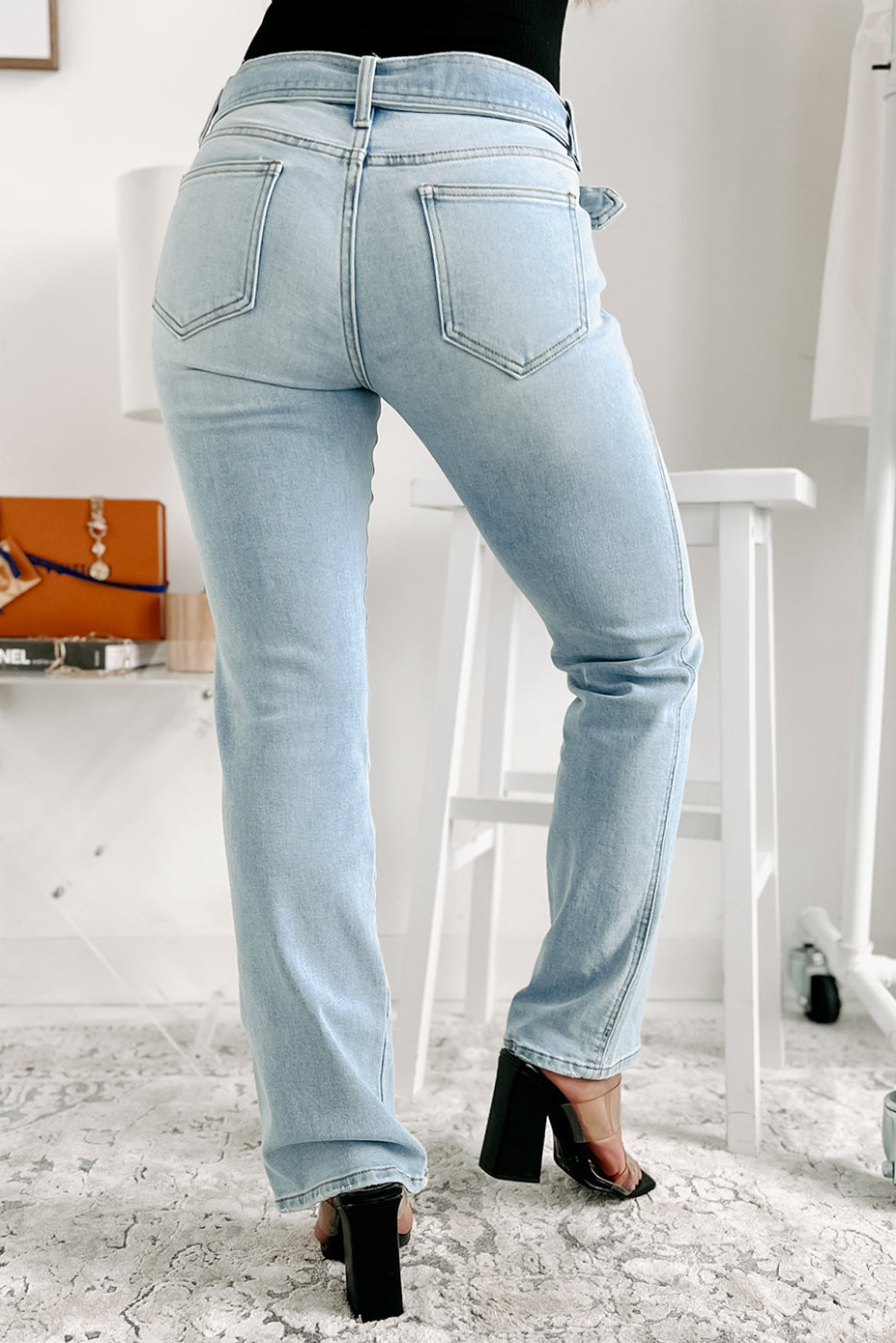 Matching Vibes Belted Low Rise Cello Flare Jeans (Light) · NanaMacs