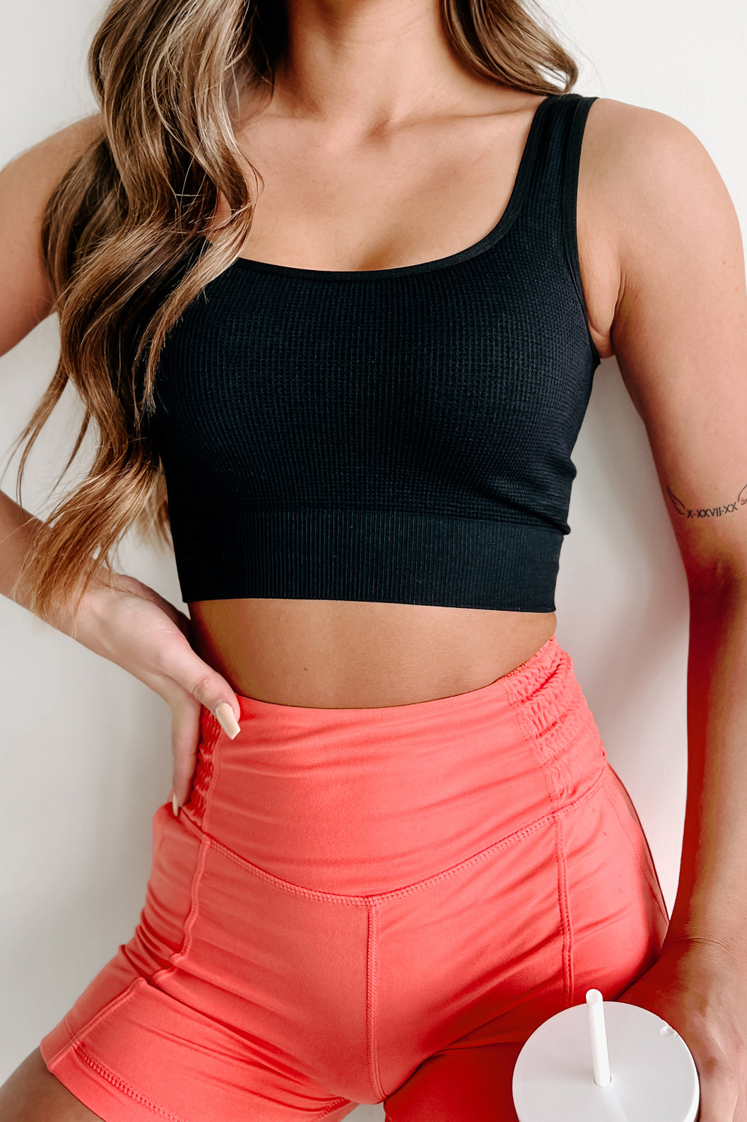 Aiming For Comfort Waffle Crop Tank (Black) - NanaMacs