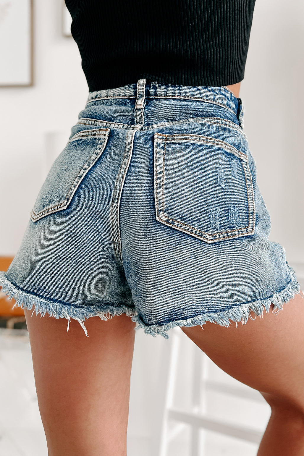 Alverita Mid-Rise Rhinestone & Pearl Embellished Shorts (Light Denim) ·  NanaMacs