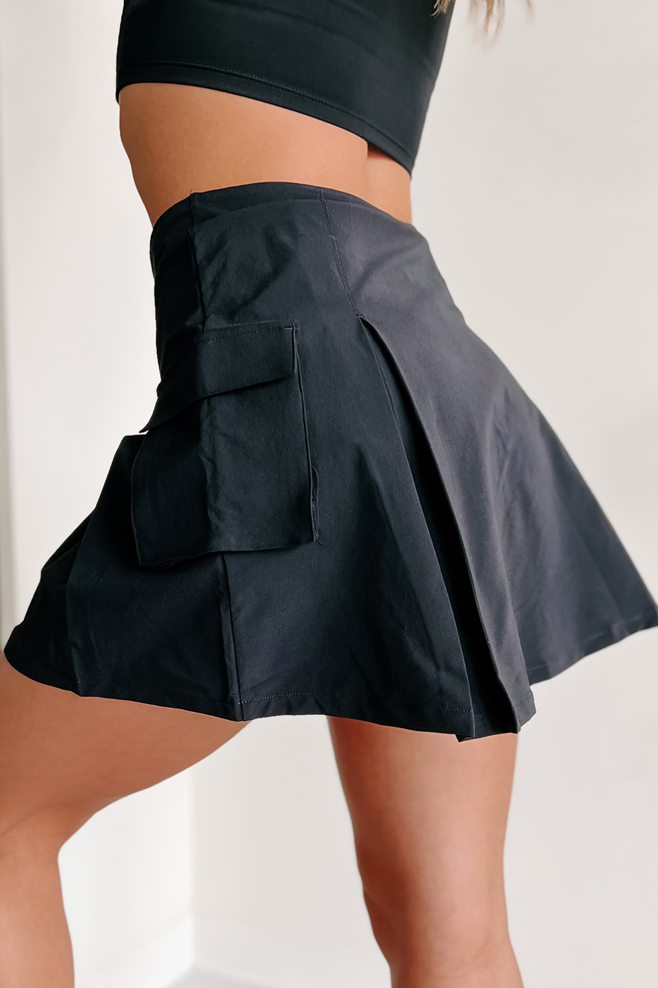 Competitive Nature Pleated Cargo Active Skirt (Black) - NanaMacs