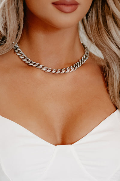 Keeping My Cool Rhinestone Chain Necklace (Silver) - NanaMacs