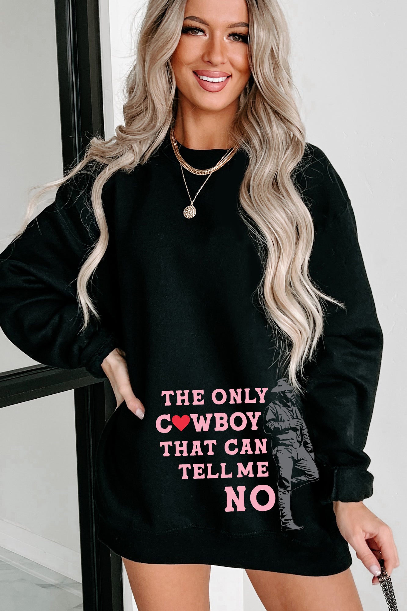 "Only Cowboy That Can Tell Me No" Graphic Crewneck (Black) - Print On Demand - NanaMacs