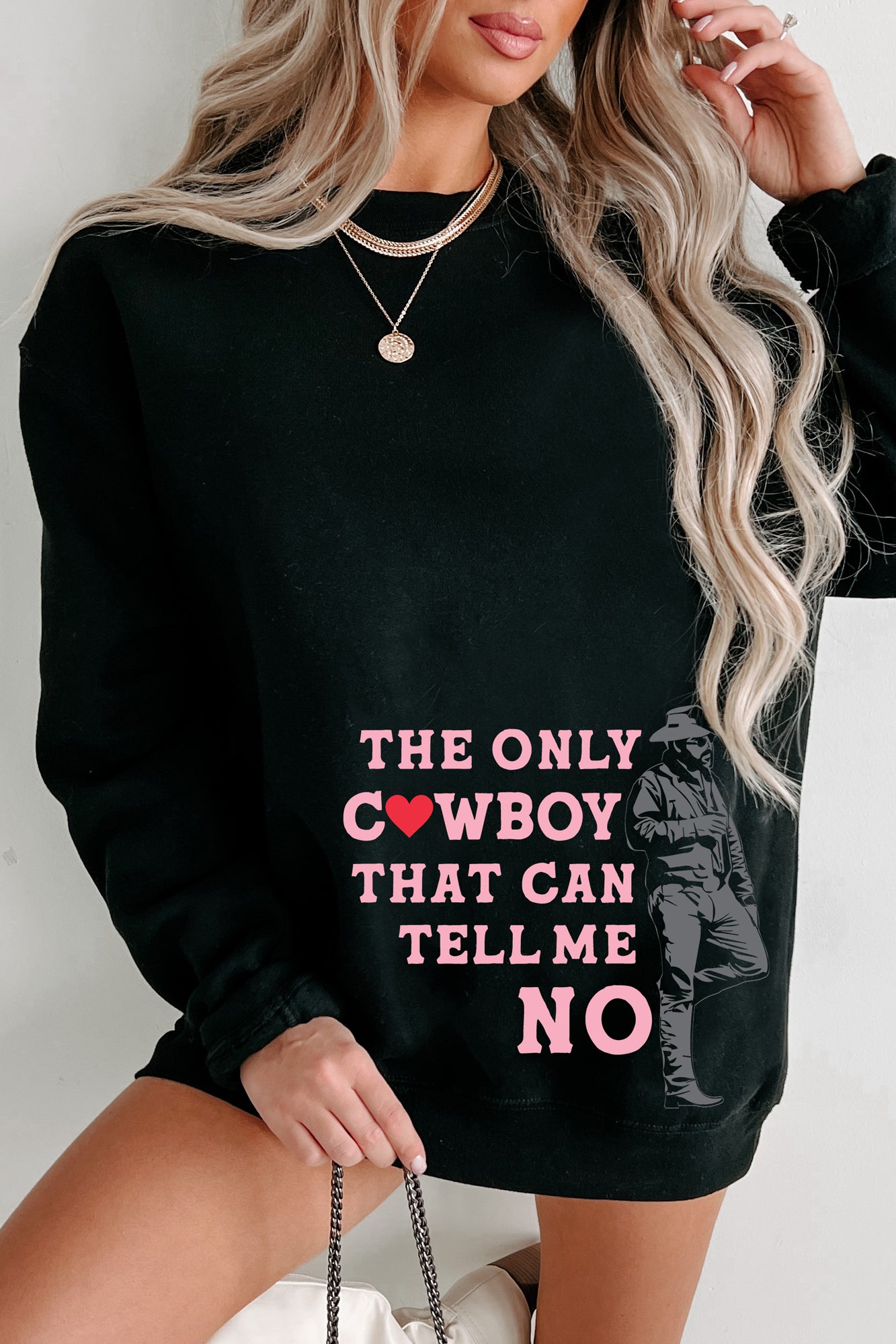 "Only Cowboy That Can Tell Me No" Graphic Crewneck (Black) - Print On Demand - NanaMacs