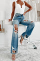 Just Joking Around High Rise Flying Monkey Distressed 90's Flare Jeans (Medium) - NanaMacs