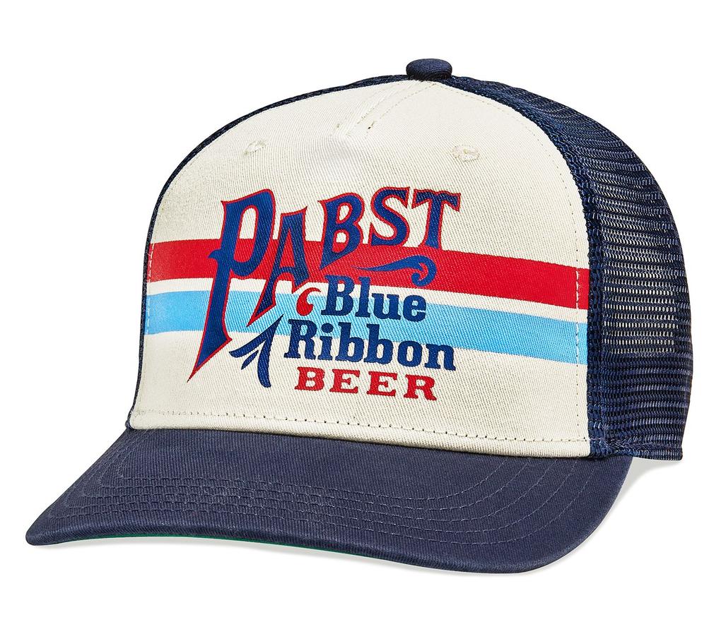 "Pabst Blue Ribbon Beer" Mesh Trucker Cap (Navy/White) - NanaMacs