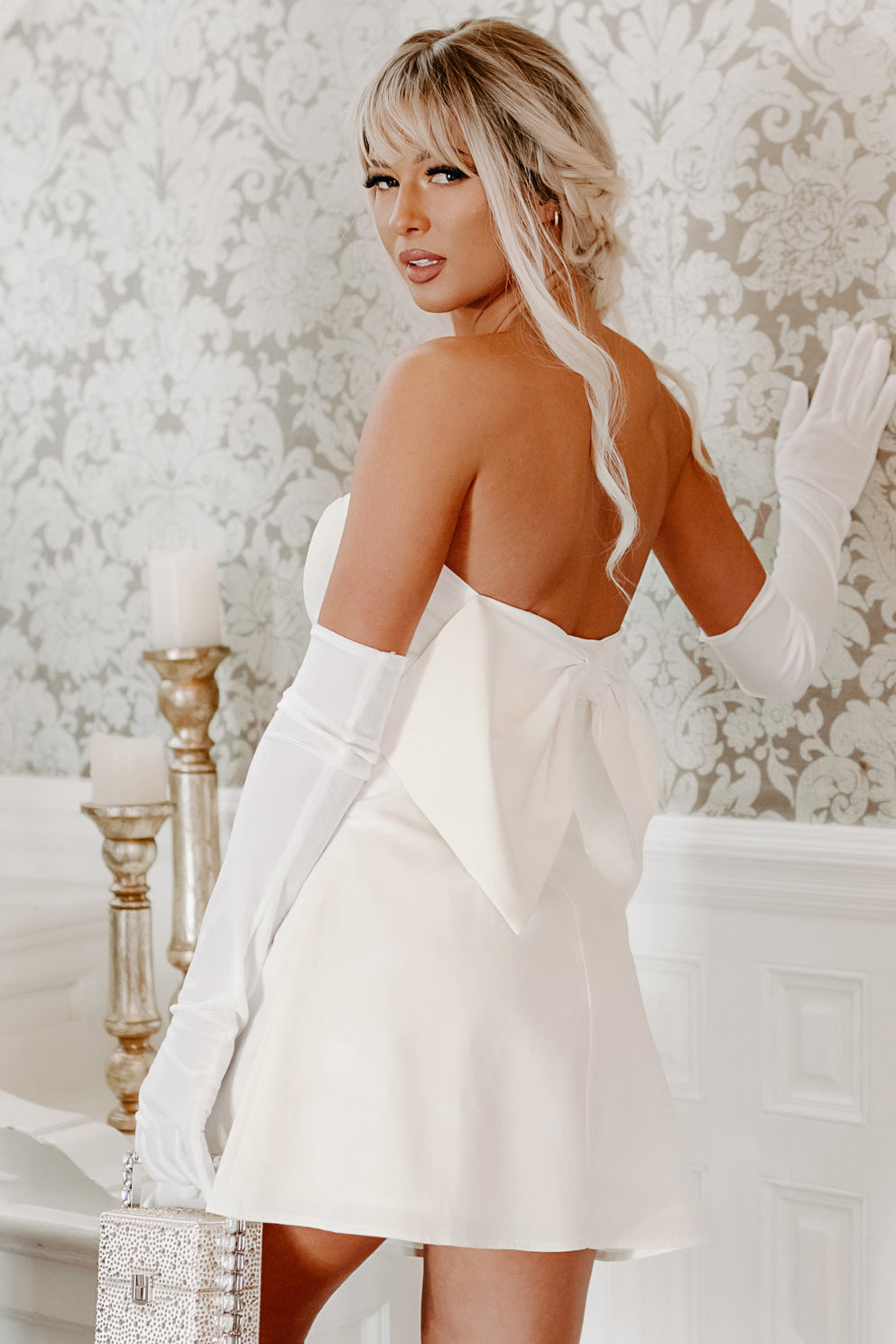 Making A Subtle Statement Strapless Bow Mini Dress (Off White) - NanaMacs