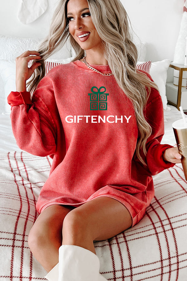 "GIFTENCHY" Parody Graphic Corded Crewneck (Red) - Print On Demand - NanaMacs