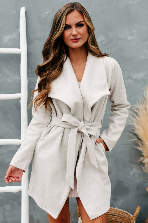 Feelin' Fine Open Front Belted Cardigan Jacket (Oatmeal) - NanaMacs