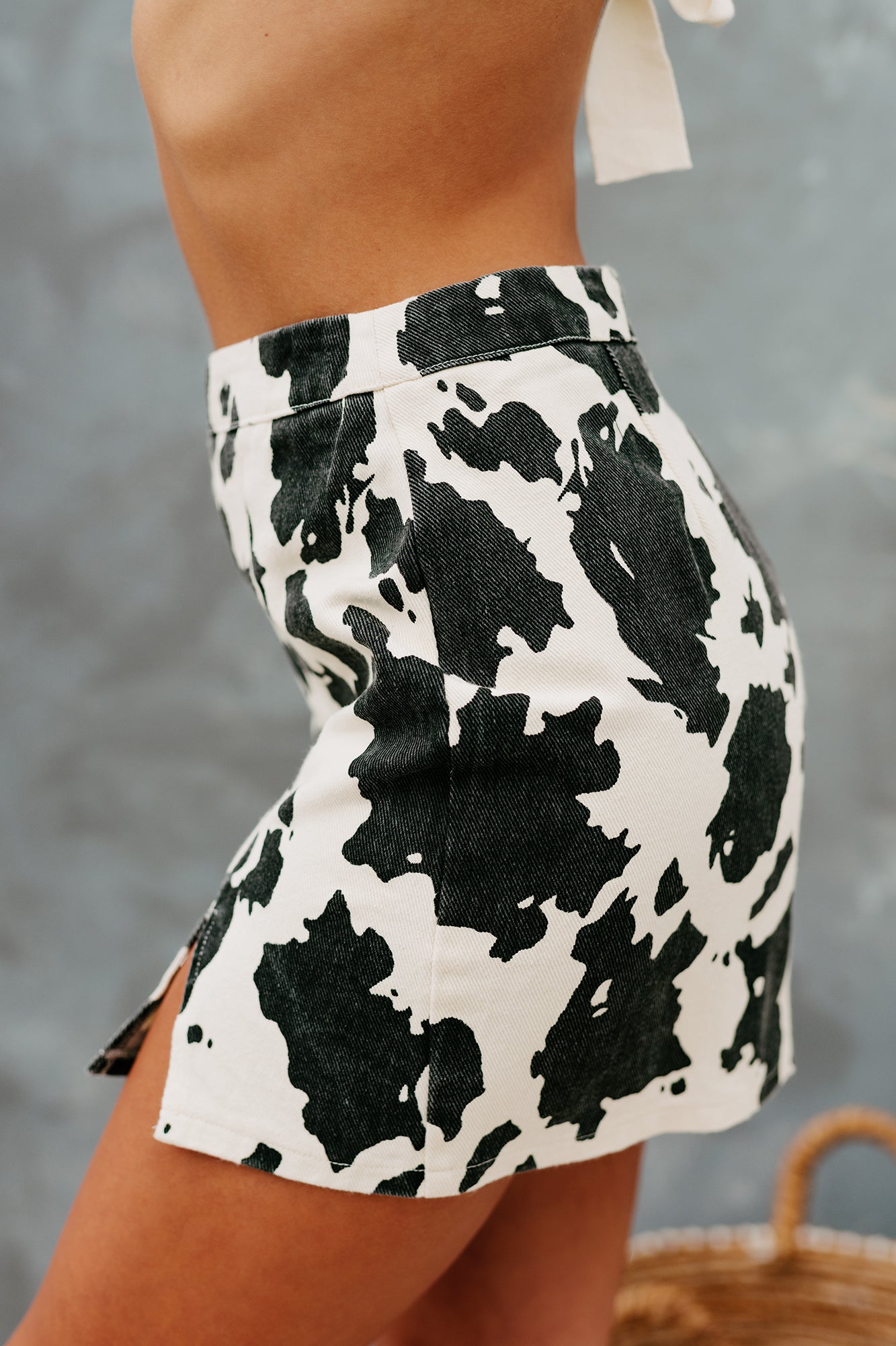 Udder Perfection Cow Printed Mini Skirt (Cream/Black Animal) - NanaMacs