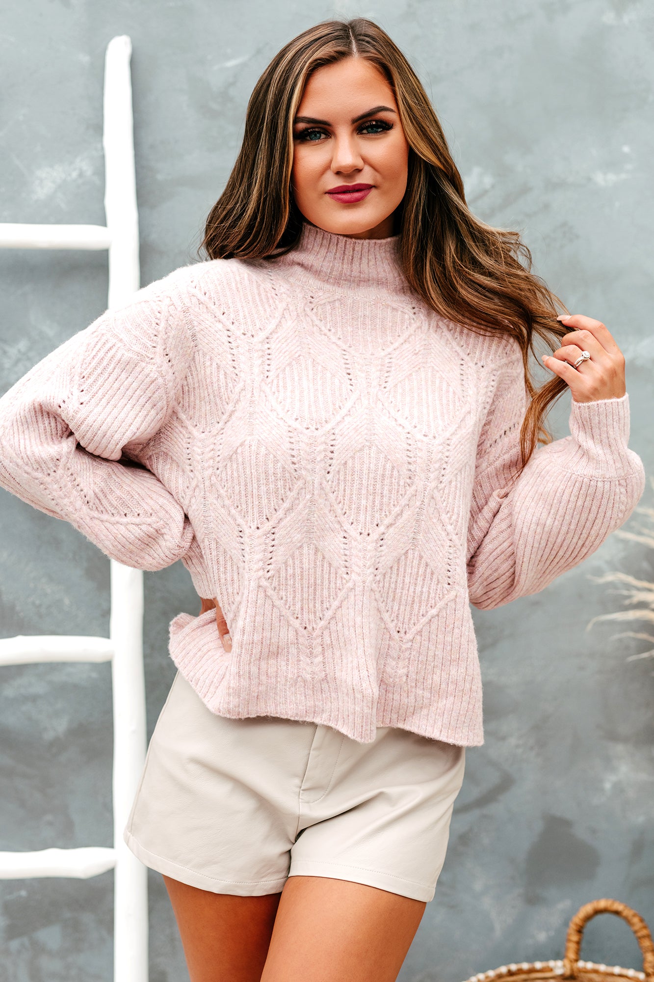 Catch A Chill Boxy Cable Knit Sweater (Blush) - NanaMacs