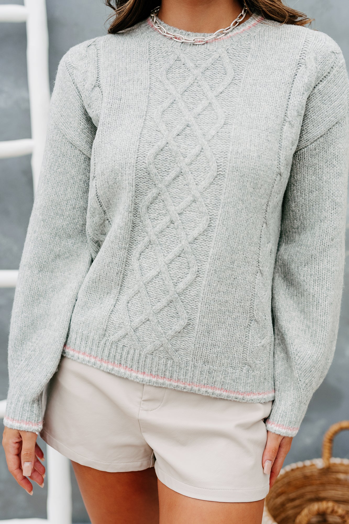 Heartfelt Emotions Cable Knit Sweater (Heather Grey) - NanaMacs