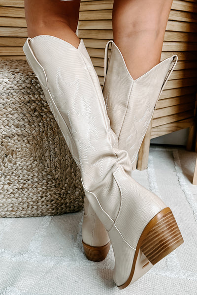 Giddy Up Billini Scale Textured Cowboy Boots (Sand Scale) - NanaMacs