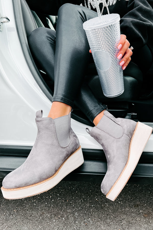 Danny Faux Suede Wedge Booties (Grey) - NanaMacs