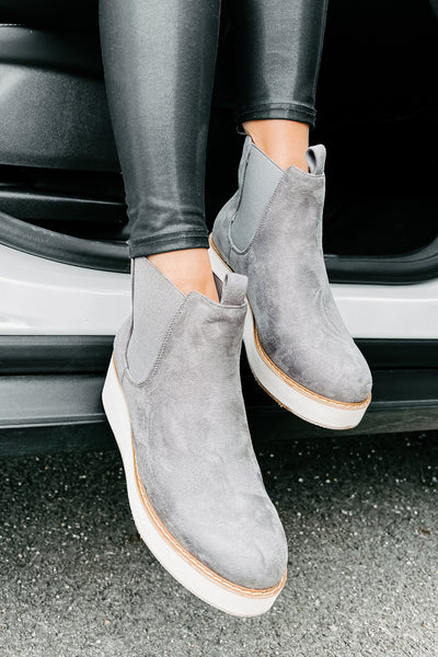 Danny Faux Suede Wedge Booties (Grey) - NanaMacs