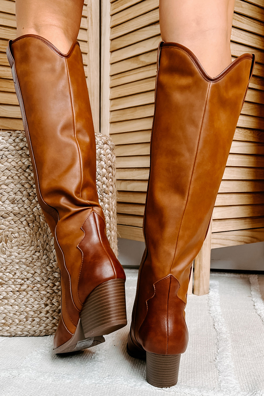 Sitting Side Saddle Faux Leather Western Boots (Cognac) · NanaMacs
