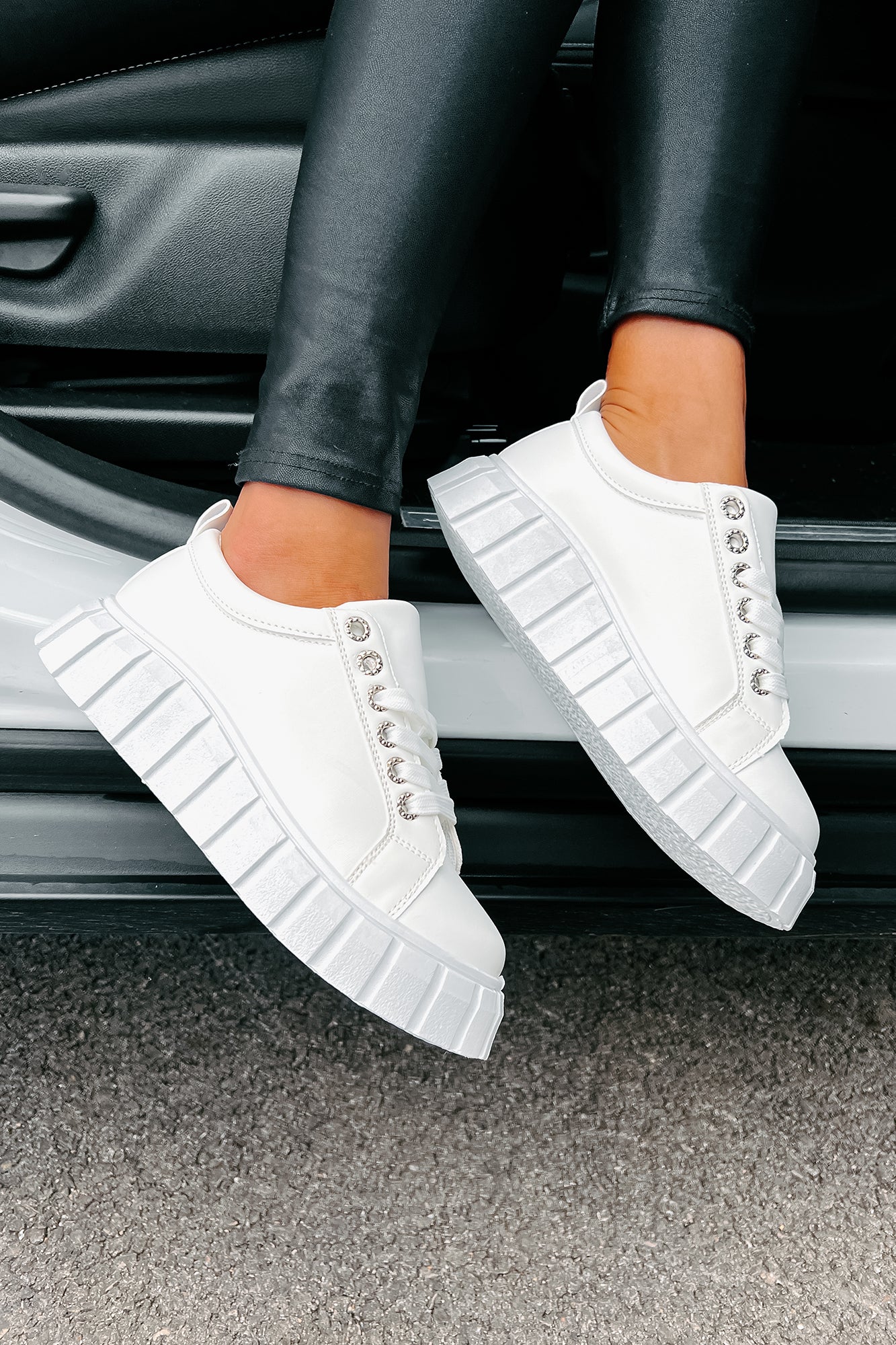 She's On Trend Chunky Lace-Up Sneakers (White) - NanaMacs