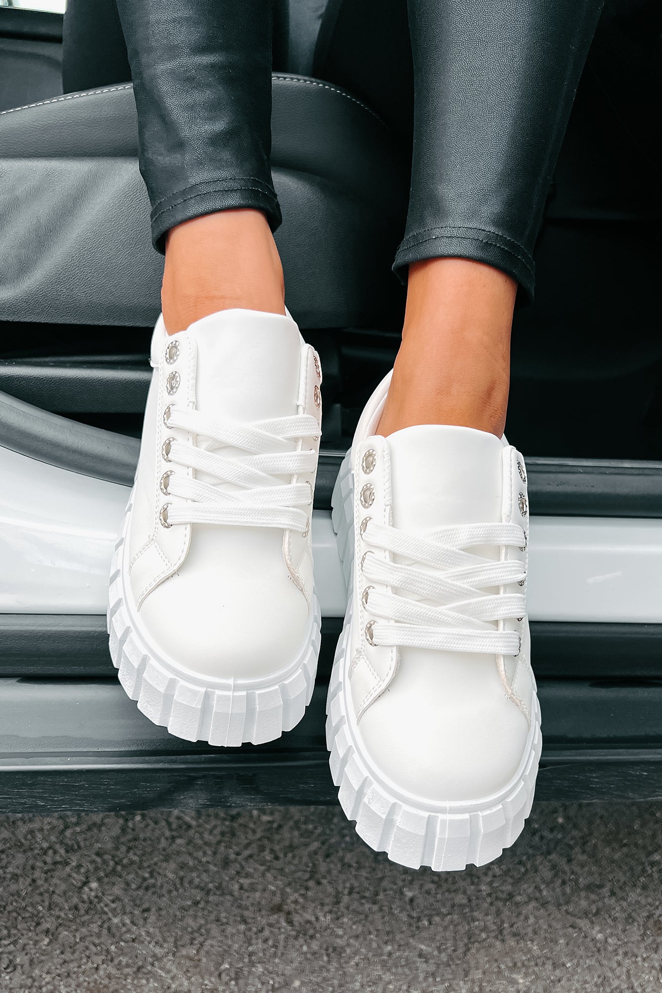 She's On Trend Chunky Lace-Up Sneakers (White) - NanaMacs