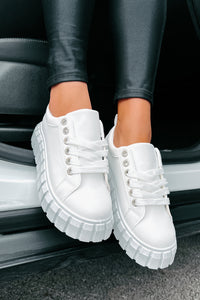 She's On Trend Chunky Lace-Up Sneakers (White) - NanaMacs