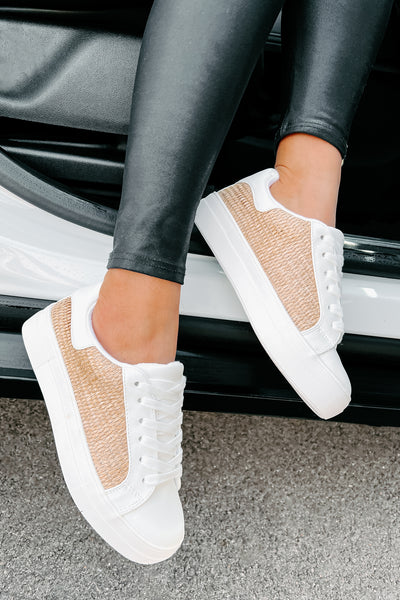 Island Casual Woven Straw Sneakers (Light Tan Rafia/White) - NanaMacs