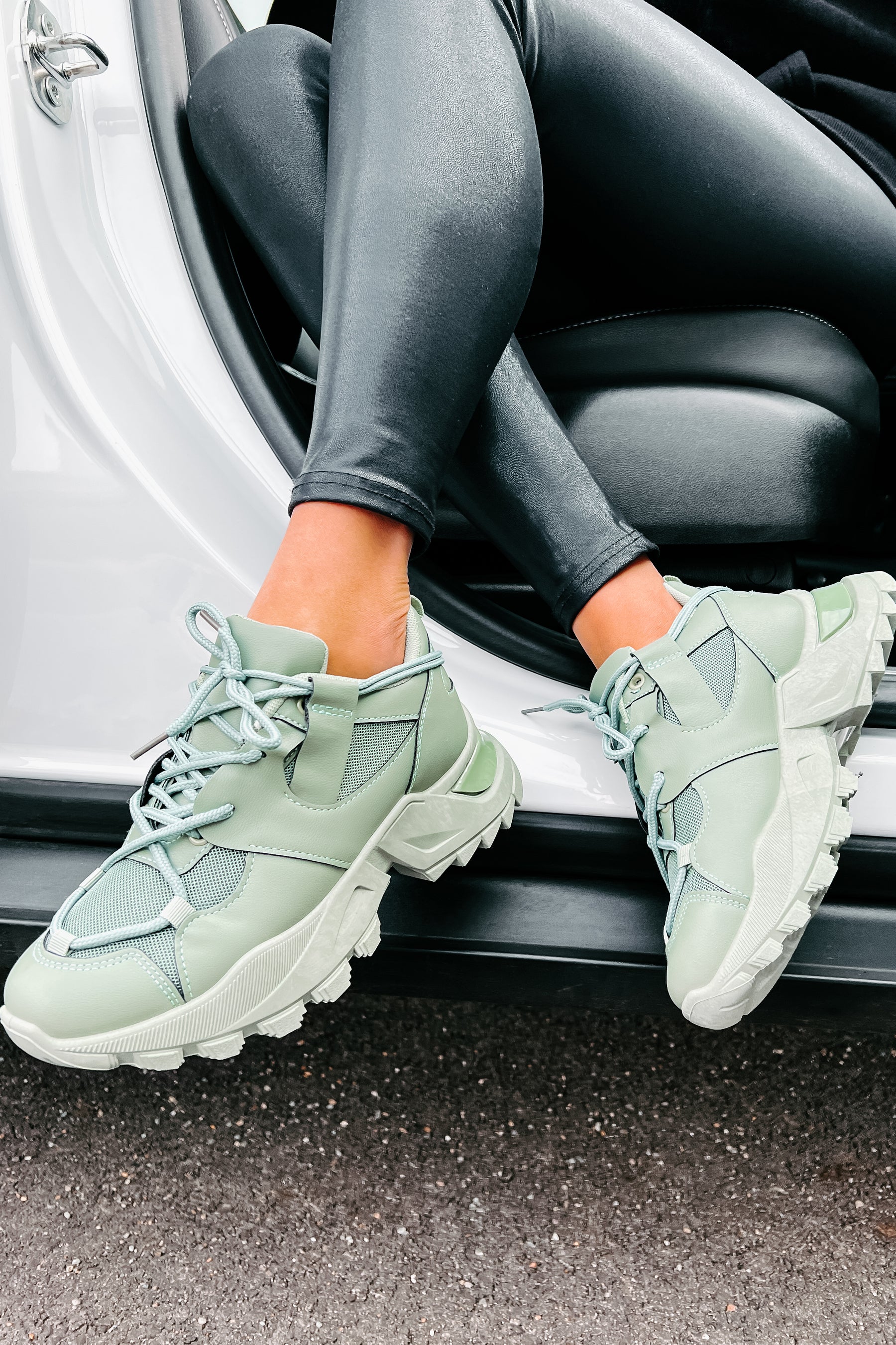 Kelia Chunky Double-Lace Sneakers (Green) - NanaMacs
