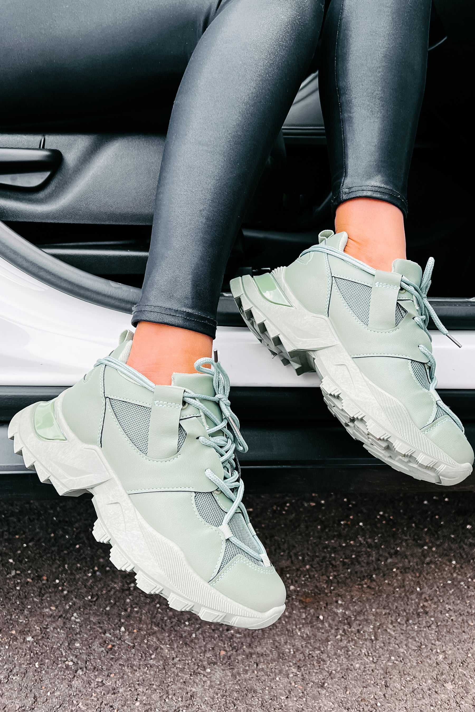 Kelia Chunky Double-Lace Sneakers (Green) - NanaMacs