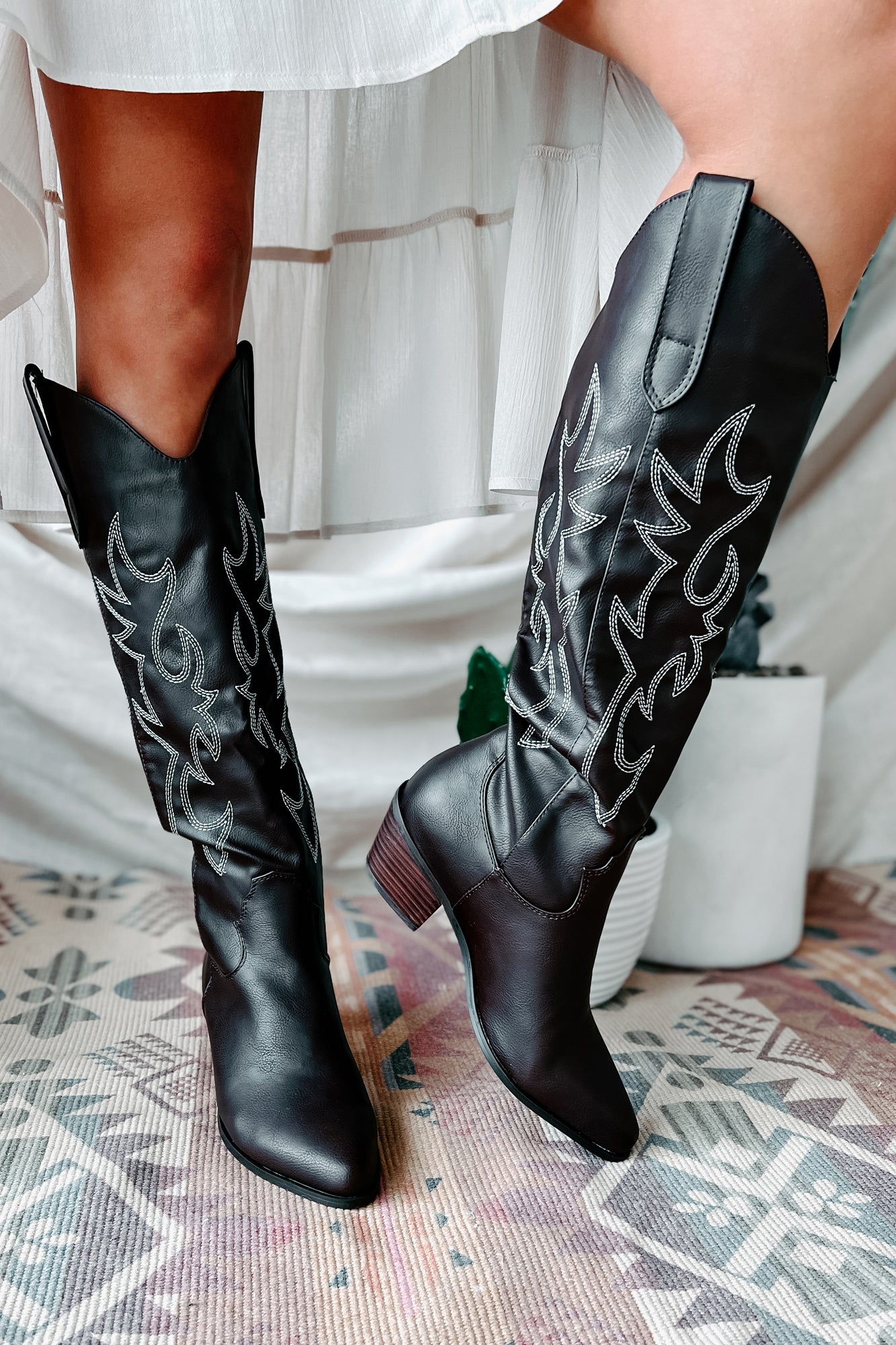 Giddy Up Faux Leather Billini Cowboy Boots (Chocolate/White) - NanaMacs