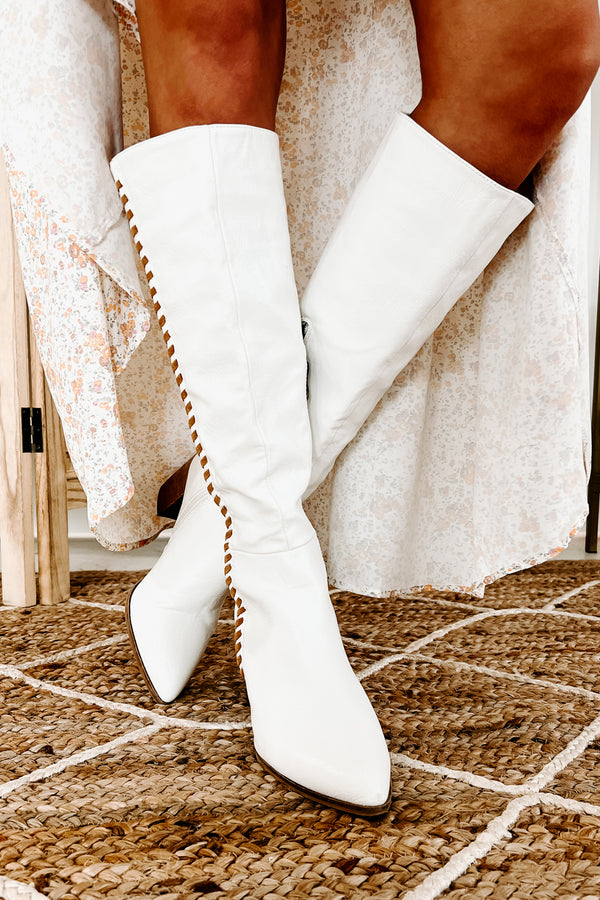 Madeline Pointed Toe Western Boot (White) - NanaMacs