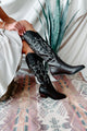 Giddy Up Faux Leather Billini Cowboy Boots (Chocolate/White) - NanaMacs