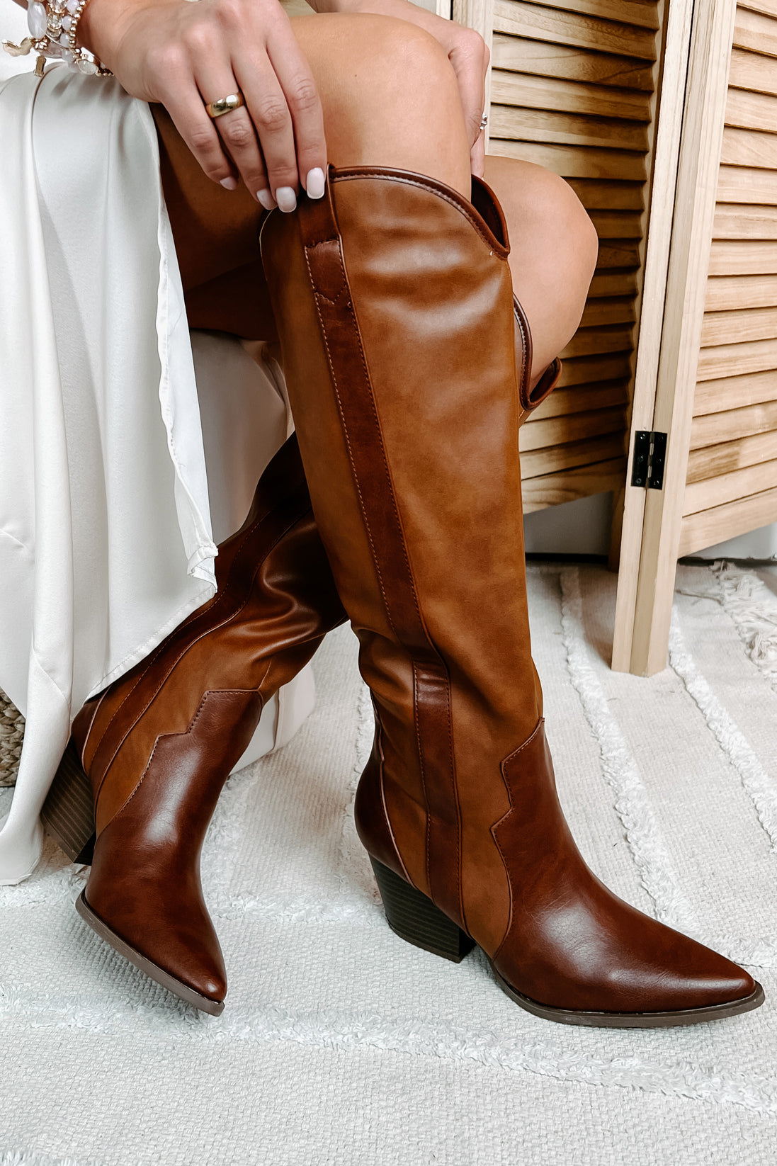 Sitting Side Saddle Faux Leather Western Boots (Cognac) · NanaMacs