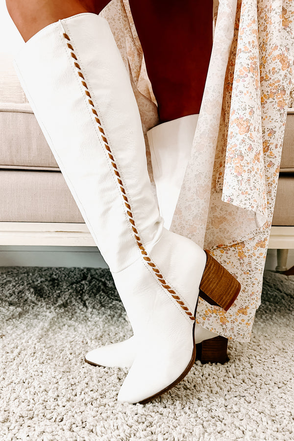 Madeline Pointed Toe Western Boot (White) - NanaMacs