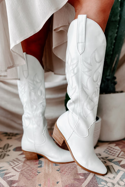 IMPERFECT Giddy Up Faux Leather Billini Cowboy Boots (White) - NanaMacs