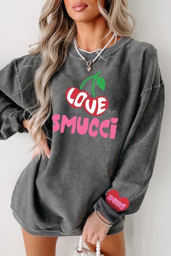 A Smucci Kind Of Love Corded Graphic Crewneck (Charcoal) - Print On Demand - NanaMacs