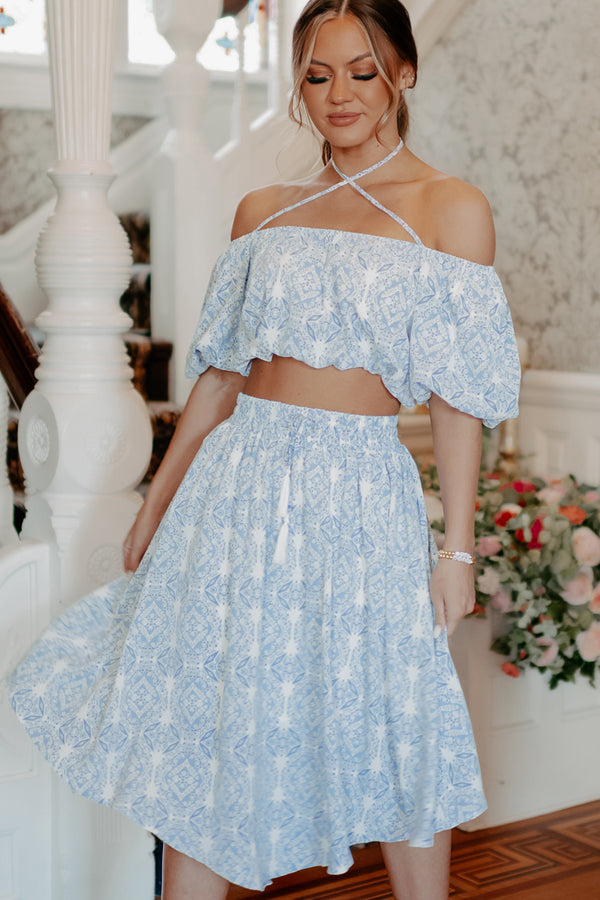 Feeling Fantastic Two Piece Skirt Set (Blue) - NanaMacs