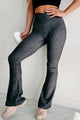 Craving Comfort Mineral Washed Cross-Over Flared Leggings (Black) - NanaMacs