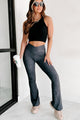 Craving Comfort Mineral Washed Cross-Over Flared Leggings (Black) - NanaMacs