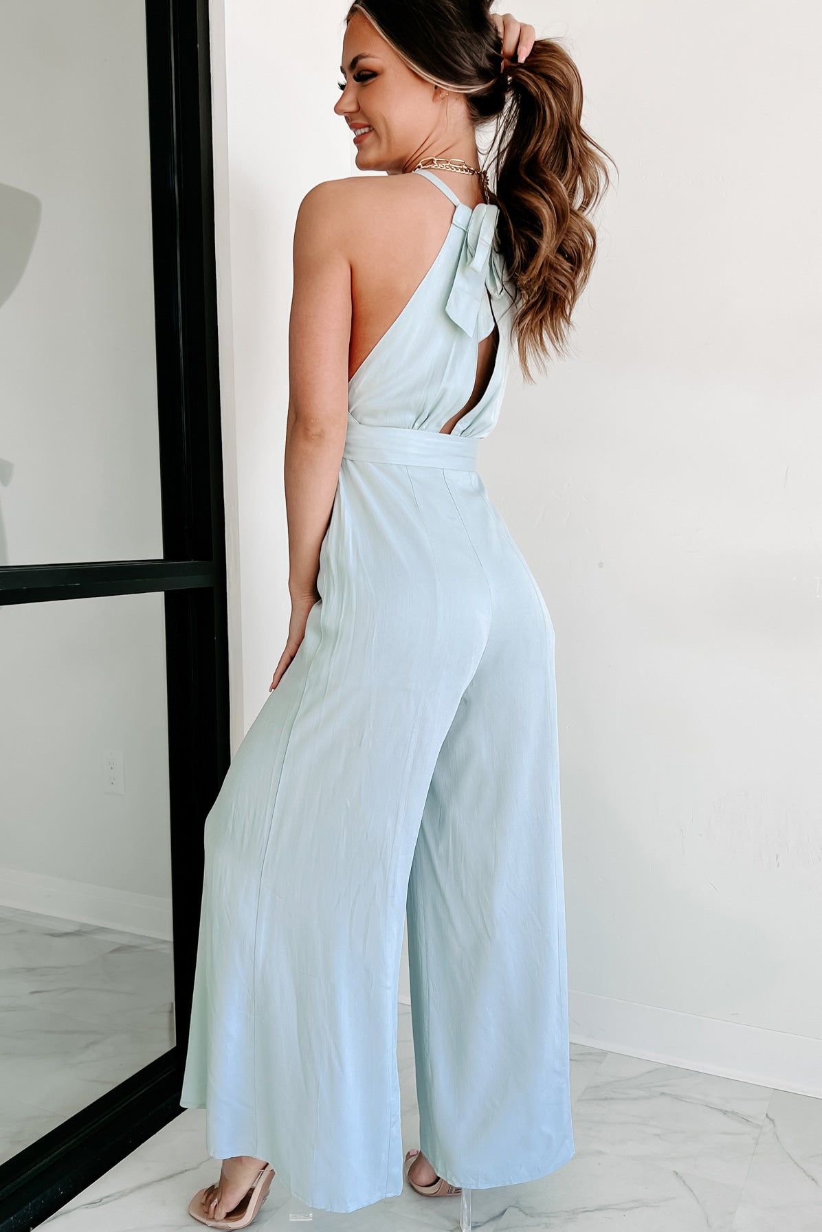 Sending My Best Wide Leg Halter Jumpsuit (Blue) - NanaMacs