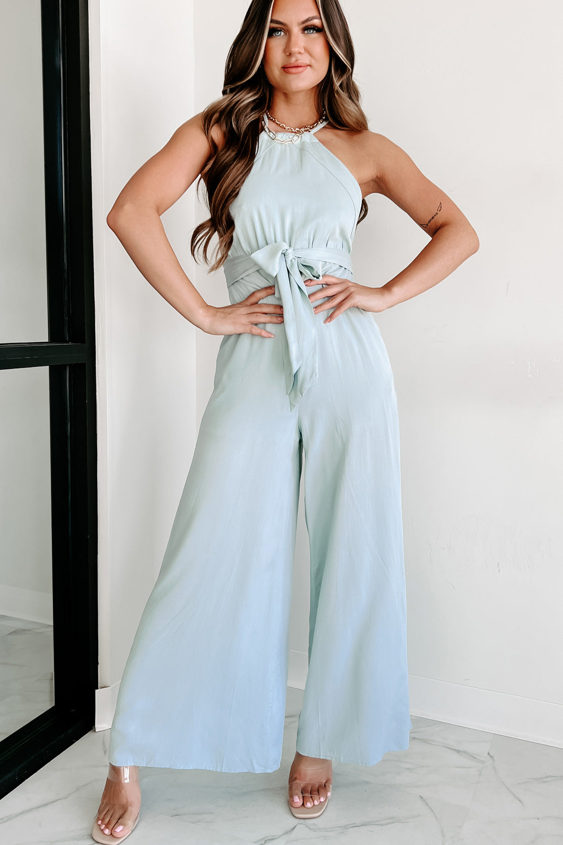 Sending My Best Wide Leg Halter Jumpsuit (Blue) - NanaMacs