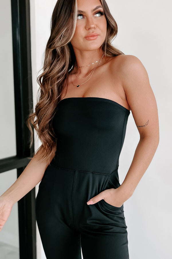 Addicted To Traveling Strapless Jumpsuit (Black) - NanaMacs