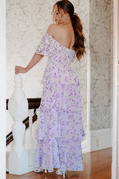 Chic In Charlottesville Tiered Floral Maxi Dress (Lavender) - NanaMacs