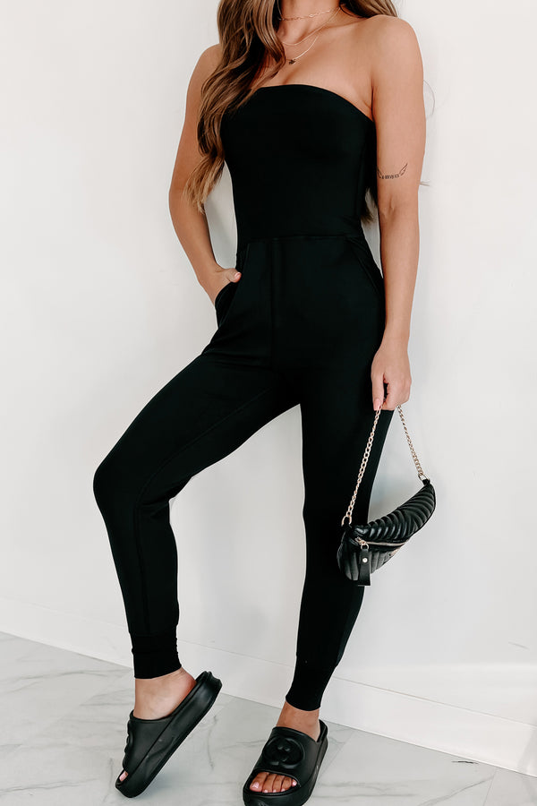 Addicted To Traveling Strapless Jumpsuit (Black) - NanaMacs