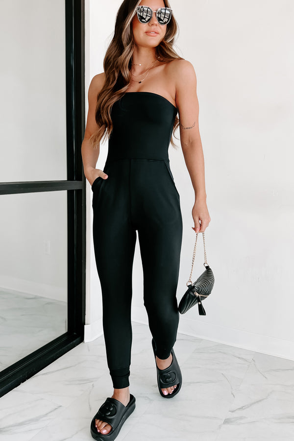 Addicted To Traveling Strapless Jumpsuit (Black) - NanaMacs